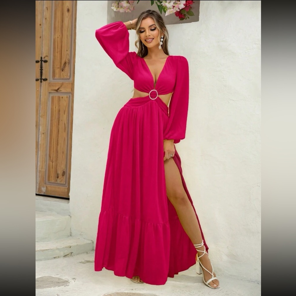 Plunging Neck Cut Out Split Thigh Dress